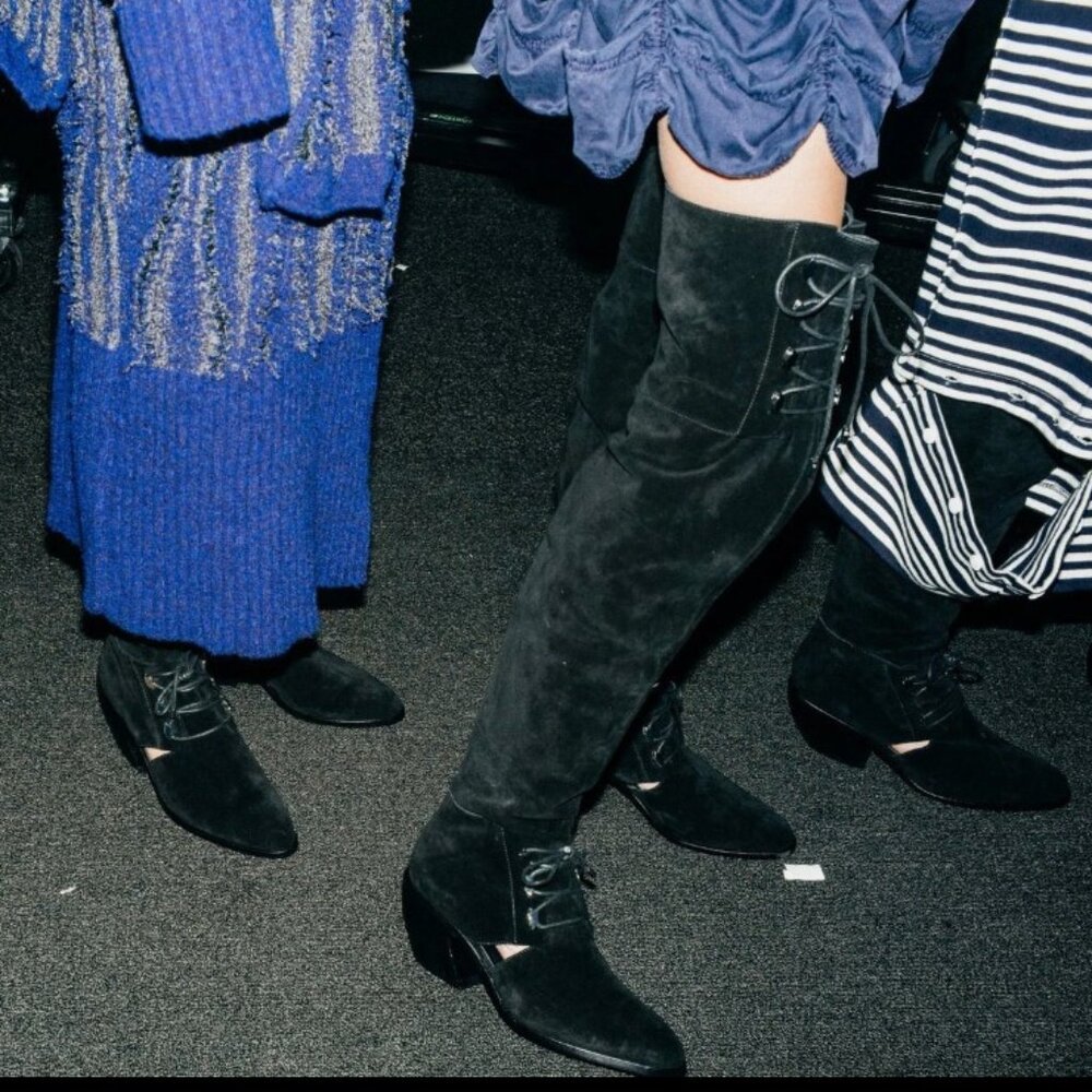 40/US9.5 OPENING CEREMONY WESTERN Heels BLACK SUEDE Leather OVER KNEE Tall BOOTS